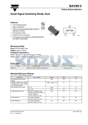 BAV99-V datasheet - Small Signal Switching Diode, Dual