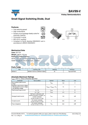 BAV99-V datasheet - Small Signal Switching Diode, Dual