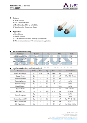 ATO-01005 datasheet - 1310nm FP LD To-can