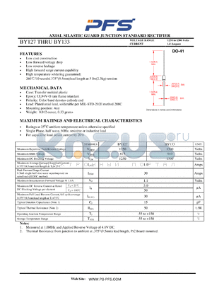 BY127 datasheet - AXIAL SILASTIC GUARD JUNCTION STANDARD RECTIFIER