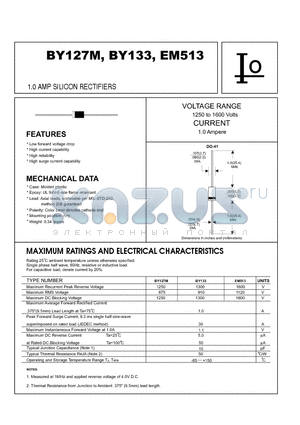 BY127M datasheet - 1.0 AMP SILICON RECTIFIERS