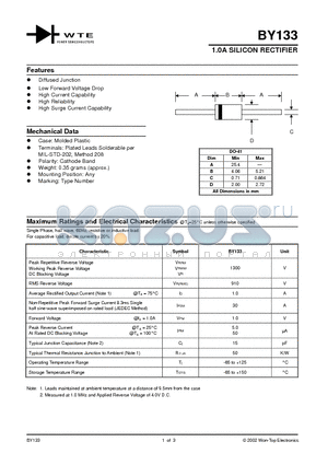 BY133 datasheet - 1.0A SILICON RECTIFIER