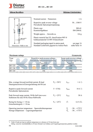 BY133 datasheet - Silicon Rectifiers