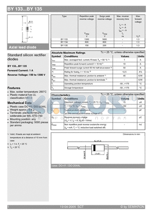 BY133 datasheet - Standard silicon rectifier diodes