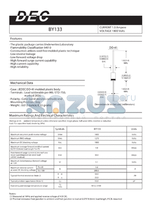 BY133 datasheet - CURRENT 1.0 Ampere VOLTAGE 1800 Volts