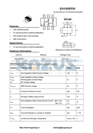 BAV99BRW datasheet - Surface Mount Fast Switching Diodes