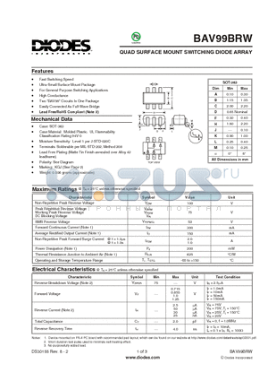 BAV99BRW-7-F datasheet - QUAD SURFACE MOUNT SWITCHING DIODE ARRAY