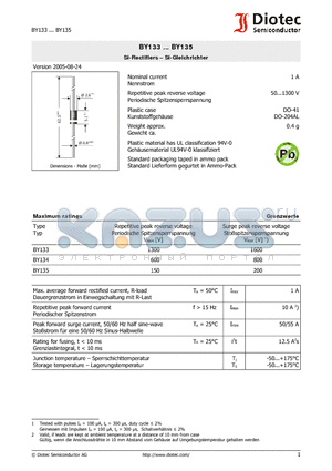 BY133 datasheet - Si-Rectifiers - Si-Gleichrichter