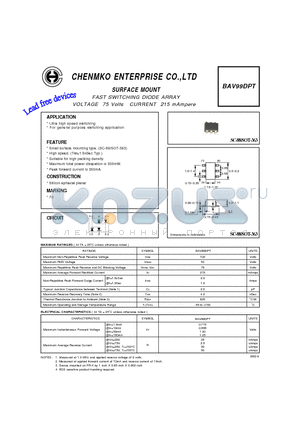 BAV99DPT datasheet - FAST SWITCHING DIODE ARRAY VOLTAGE 75 Volts CURRENT 215 mAmpere