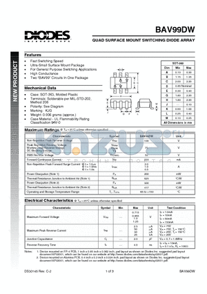 BAV99DW datasheet - QUAD SURFACE MOUNT SWITCHING DIODE ARRAY