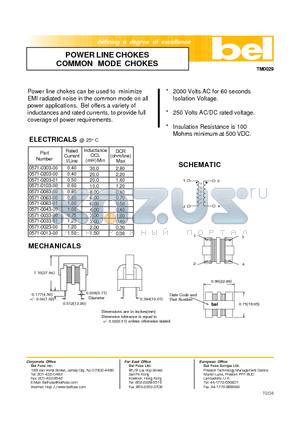 0571-0063-01 datasheet - POWER LINE CHOKES COMMON MODE CHOKES