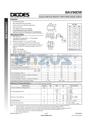 BAV99DW datasheet - QUAD SURFACE MOUNT SWITCHING DIODE ARRAY