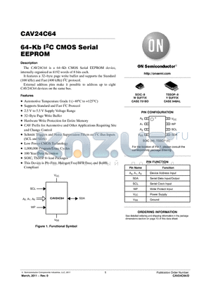 CAV24C64 datasheet - 64-Kb I2C CMOS Serial EEPROM