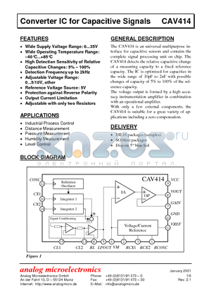 CAV414 datasheet - Converter IC for Capacitive Signals