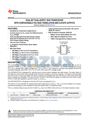 CAVC2T45TDCURQ1 datasheet - DUAL-BIT DUAL-SUPPLY BUS TRANSCEIVER WITH CONFIGURABLE VOLTAGE TRANSLATION AND 3-STATE OUTPUTS