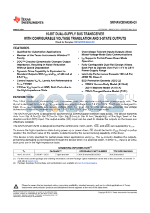 CAVCB164245QDGGRQ1 datasheet - 16-BIT DUAL-SUPPLY BUS TRANSCEIVER WITH CONFIGURABLE VOLTAGE TRANSLATION AND 3-STATE OUTPUTS