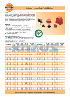 CAX-1.4-100 datasheet - Common Mode Toroidal Chokes