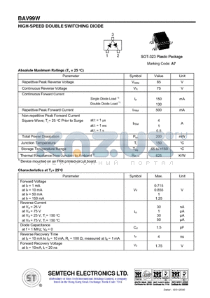 BAV99W datasheet - HIGH-SPEED DOUBLE SWITCHING DIODE