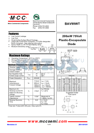 BAV99WT_11 datasheet - 200mW 75Volt Plastic-Encapsulate Diode