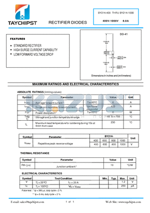 BY214-1000 datasheet - RECTIFIER DIODES