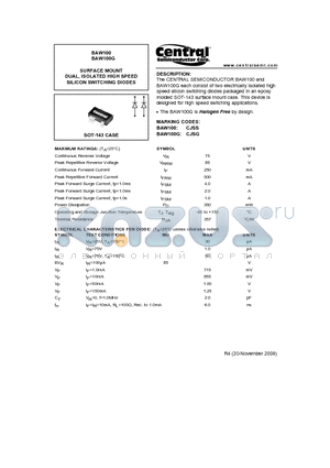 BAW100 datasheet - SURFACE MOUNT DUAL, ISOLATED HIGH SPEED SILICON SWITCHING DIODES