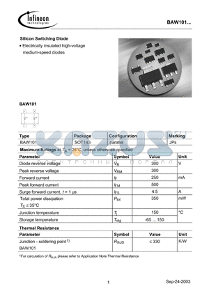 BAW101 datasheet - Silicon Switching Diode