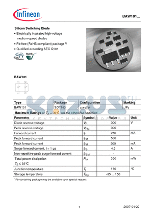 BAW101 datasheet - Silicon Switching Diode