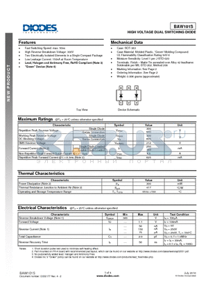 BAW101S datasheet - HIGH VOLTAGE DUAL SWITCHING DIODE