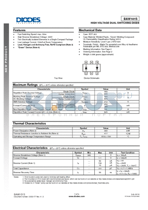 BAW101S-7 datasheet - HIGH VOLTAGE DUAL SWITCHING DIODE