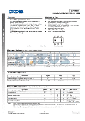 BAW101V-7 datasheet - HIGH VOLTAGE DUAL SWITCHING DIODE