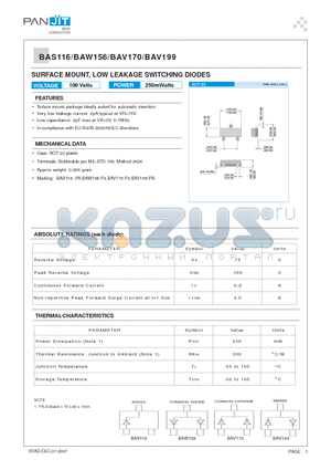 BAW156 datasheet - SURFACE MOUNT, LOW LEAKAGE SWITCHING DIODES