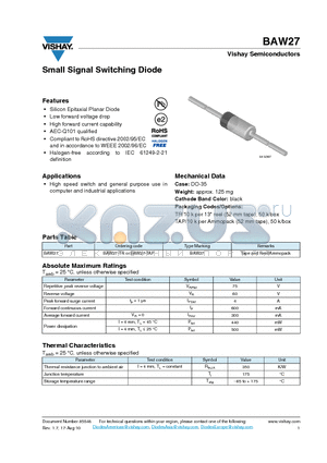 BAW27 datasheet - Small Signal Switching Diode