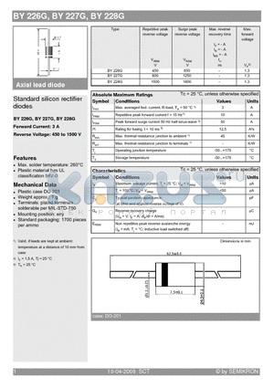 BY226G datasheet - Standard silicon rectifier diodes