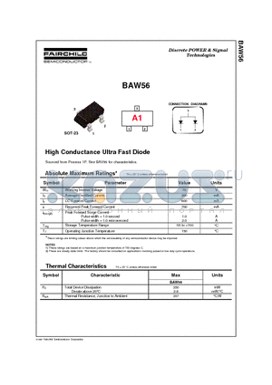 BAW56 datasheet - High Conductance Ultra Fast Diode