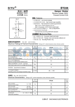 BY228 datasheet - Damper Diodes Reverse Voltage 1500V Forward Current 5.0A