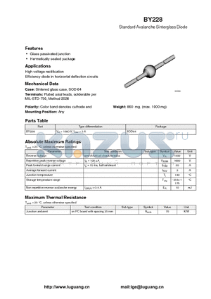 BY228 datasheet - Standard Avalanche Sinterglass Diode