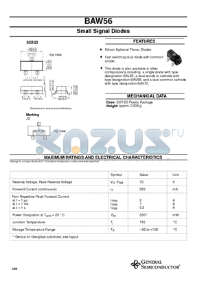 BAW56 datasheet - Small Signal Diodes
