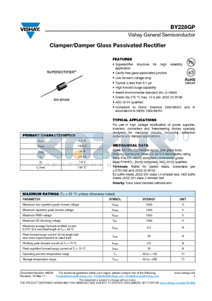 BY228GP datasheet - Clamper/Damper Glass Passivated Rectifier