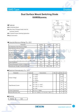BAW56 datasheet - Dual Surface Mount Switching Diode