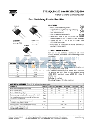 BY229B-800 datasheet - Fast Switching Plastic Rectifier