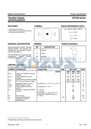 BY249-300 datasheet - Rectifier diodes general purpose