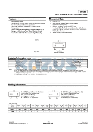 BAW56-13-F_12 datasheet - DUAL SURFACE MOUNT SWITCHING DIODE