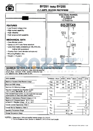 BY251 datasheet - 3.0 AMP.SILICON RECTIFIERS