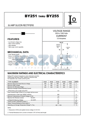 BY251 datasheet - 3.0 AMP SILICON RECTIFIERS