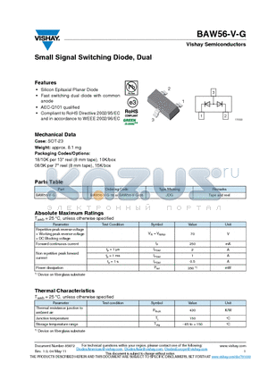 BAW56-V-G datasheet - Small Signal Switching Diode, Dual