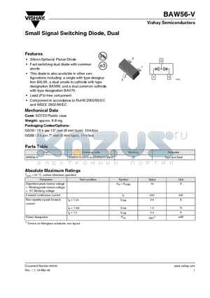 BAW56-V-GS18 datasheet - Small Signal Switching Diode, Dual