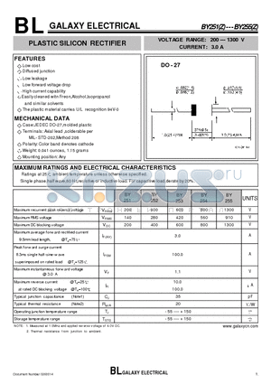 BY251 datasheet - PLASTIC SILICON RECTIFIER