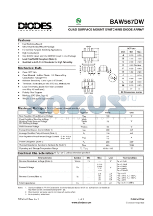 BAW567DW datasheet - QUAD SURFACE MOUNT SWITCHING DIODE ARRAY