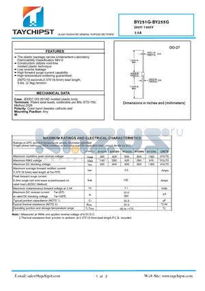 BY251G datasheet - GLASS PASSIVATED GENERAL PURPOSE RECTIFIERS