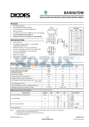 BAW567DW_1 datasheet - QUAD SURFACE MOUNT SWITCHING DIODE ARRAY